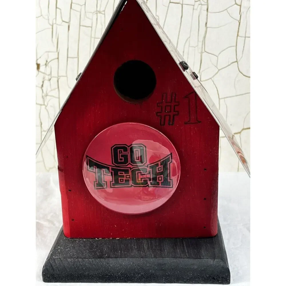 TEXAS TECH UNIVERSITY Birdhouse Handmade Red Raiders Wooden Decoration Tin Roof